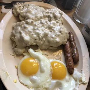 Biscuit and sausage gravy Breakfast.
