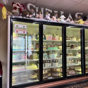 a display of cakes and pastries