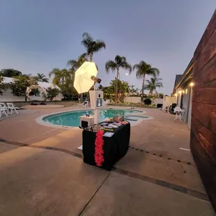 Accessories and backdrop by the pool area.... They make it work wherever the location will be.