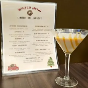 Holiday drink menu and Salted Carametini.