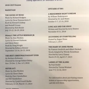 2018-2019 season line-up.