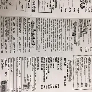 the menu of the restaurant