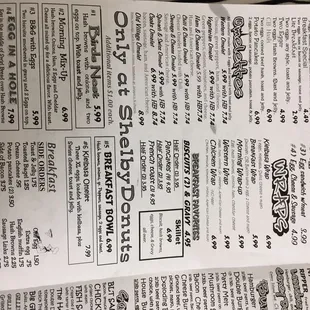 the menu of the restaurant