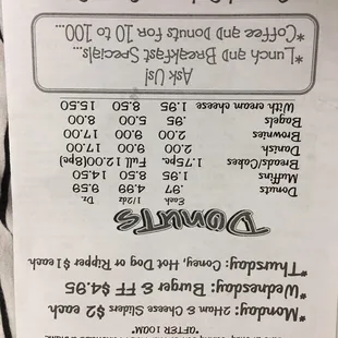 a menu for a restaurant
