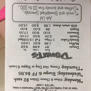 a receipt for a donut