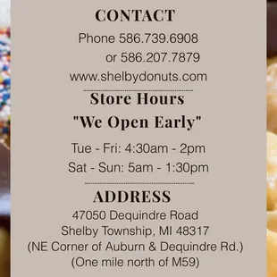 Days &amp; hours of operation.