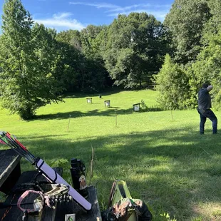 Outdoor archery range. Distances range from anywhere from as close as you want or about 10 yards, farthest is 100 yards I believe.