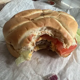 World famous SFGS cheeseburger with everything on it. I asked for hockey puck well-done. LOL