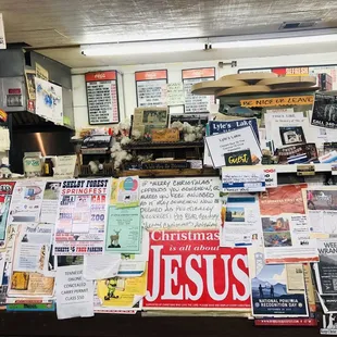 a display of religious newspapers