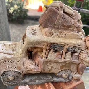 an old school bus with teddy bears