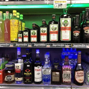 a variety of alcohol bottles