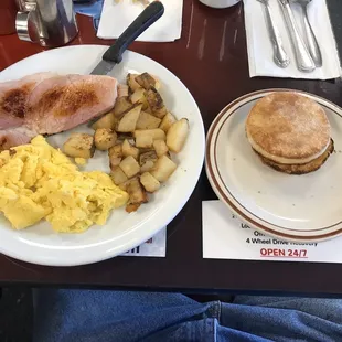 Eggs, Ham, potatoes &amp; English Muffin $ 9.95
