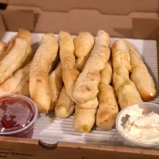 Garlic Breadsticks with garlic herb cheese dip! Soooo good!