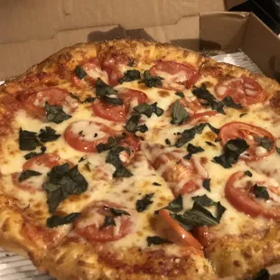 Large Round Margherita Pizza. The best Margherita I've ever had!