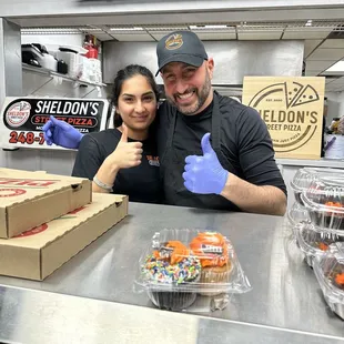 The best family owned pizza place! Here's a picture of them giving my little boy yet another free dessert. Good people, great food!
