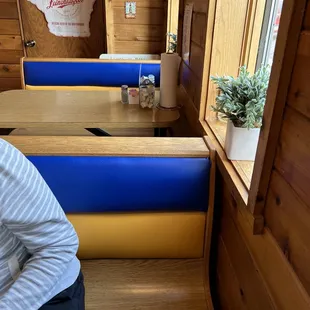 Ukrainian flag booth seats, just kidding the colors of the local high school team