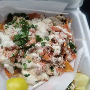 Small smacho and 1 Pollo taco