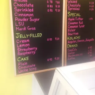 a menu on a chalkboard