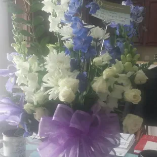 Funeral flowers--pic sent 3 days after order fulfilled....flowers still look FANTASTIC (and they travelled across 4-5 states!)