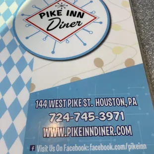 business card for pike inn diner