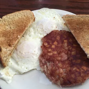 Corned beef hash and egg special. Definitely not homemade. Good, but very salty!