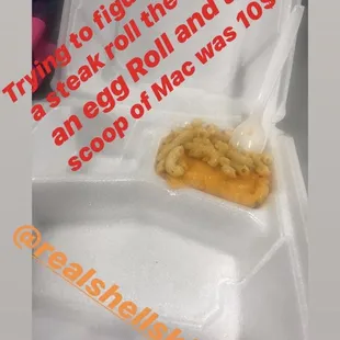 How can you possibly think as a business that this is a fair portion? The steak roll is the size of an egg roll. Never again. No stars