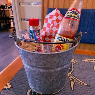 They bring this out with your  Shells Clam Chowder in case you want more crackers or hot-sauce...yes please!
