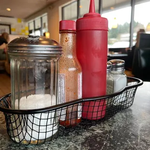 condiments and condiments on a table