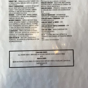 the menu for the restaurant