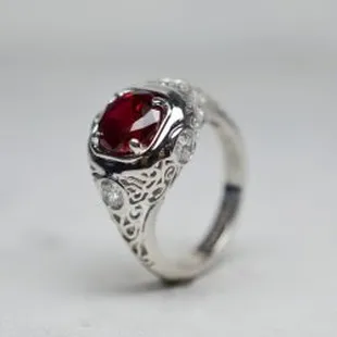 Ruby and diamond filigree ring