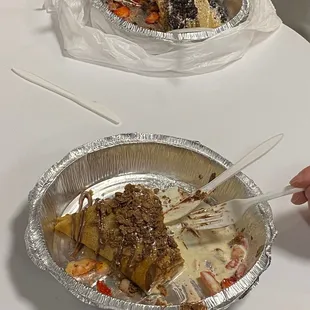 Delicious crepes with vanilla ice cream &amp; fresh strawberries filling with Oreo crumble and Coco Krispies as the topping  Yum!