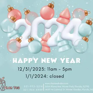 New year 2024 hours