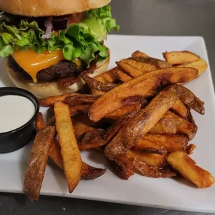 Couch burger and fries