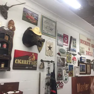 a wall full of memorabilia