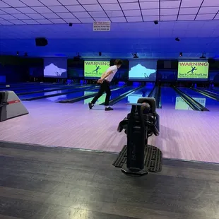 a bowling alley with bowling lanes