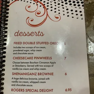 Dessert Menu - August 2019