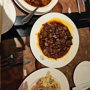 three plates of food