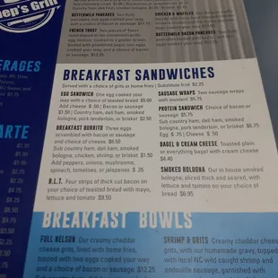 Breakfast menu.