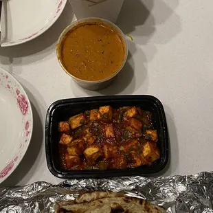 Basmati, butter chicken, chilli paneer and plain naan.