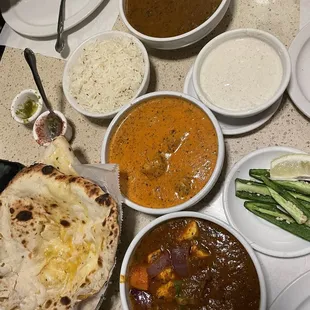 Dal Makhani, paneer, Malai Kofta, Aloo Naan, Naan Bread, Raita Yogurt, Rice Pilau