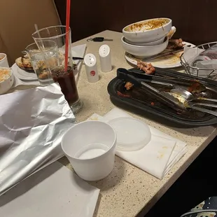 Packing our left overs.