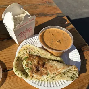 1. Butter Chicken  2. Garlic Naan