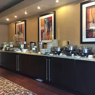 a buffet with a variety of food items