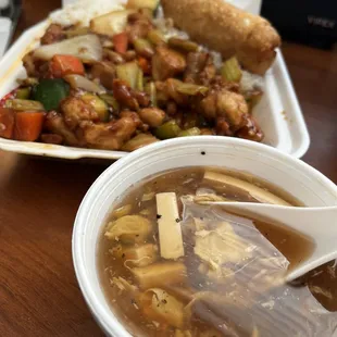 Kung Pao Pork Lunch with Hot &amp; Sour Soup and Egg Roll