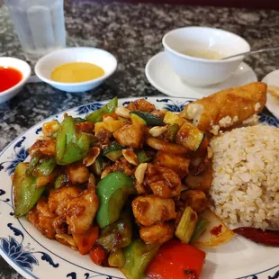 Generous lunch portions. Kung pao chicken lunch special