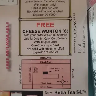 a menu for a cheese wonton