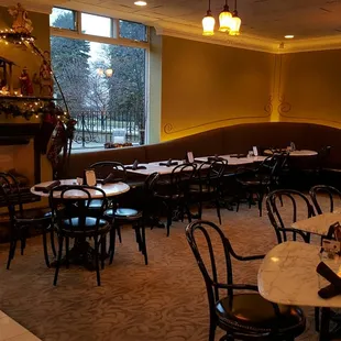 Gorgeous main dining room, complete with fireplace.
