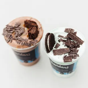 two cups of ice cream and chocolate