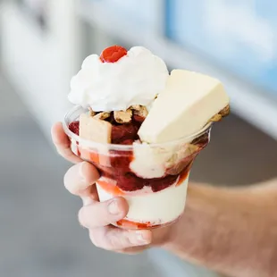 a hand holding a dessert
