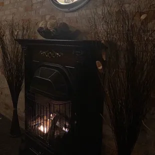 Cozy fireplace.